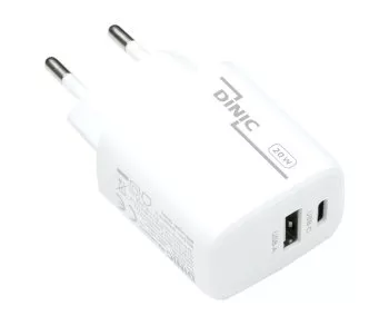 Φορτιστής/ τροφοδοτικό USB C+A 20W, PD, λευκό, κουτί Power Delivery, λευκό, DINIC Box